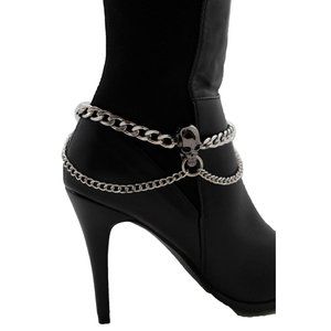 Women Boot Bracelet Silver Metal Chains Skeleton Skull Anklet Shoe Charm Pirate